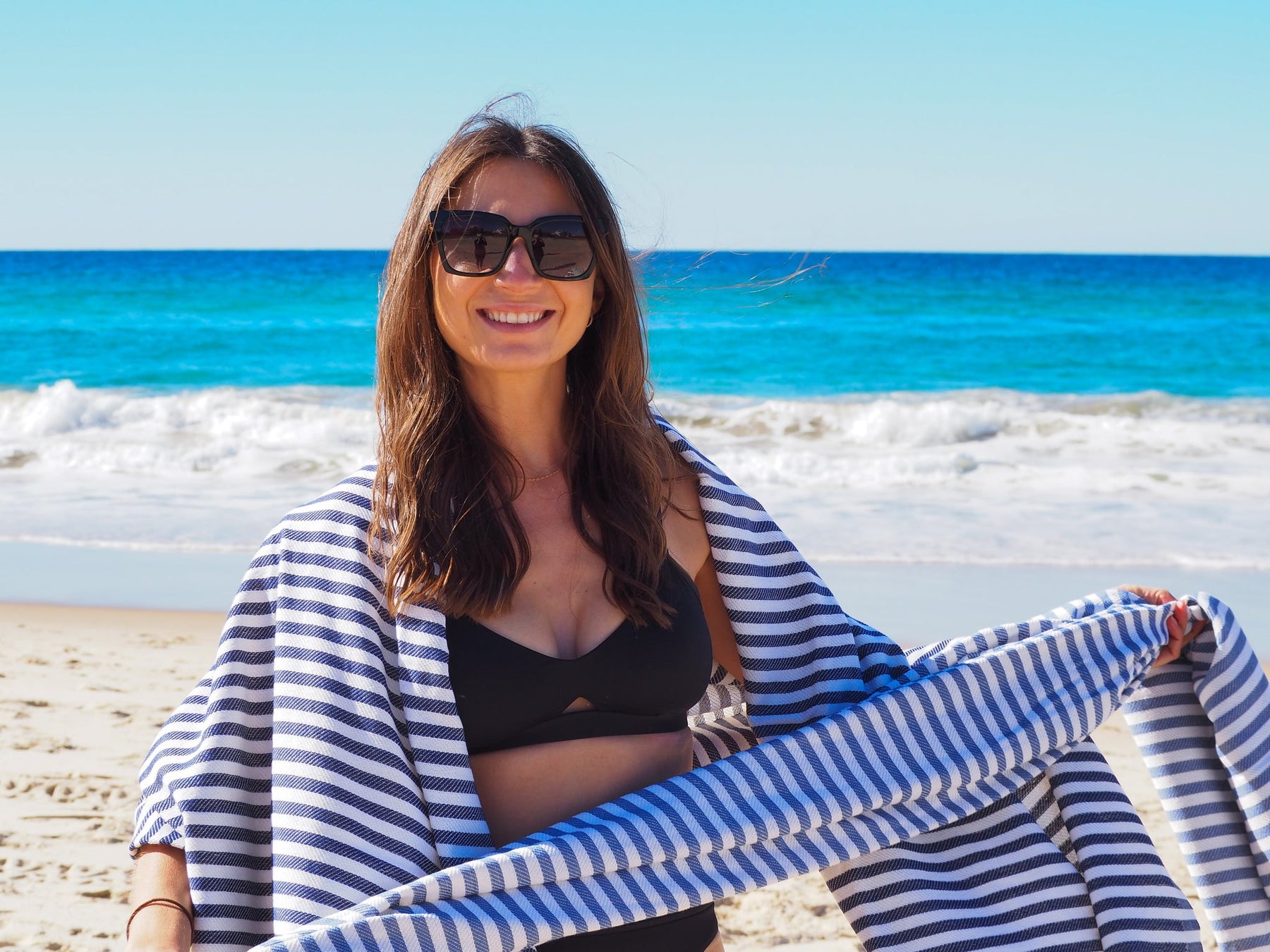 Portsea Pure Turkish Cotton Beach Towel - Denim, 100 x 180cm, Quick Drying - SuperSaverAU - view 4