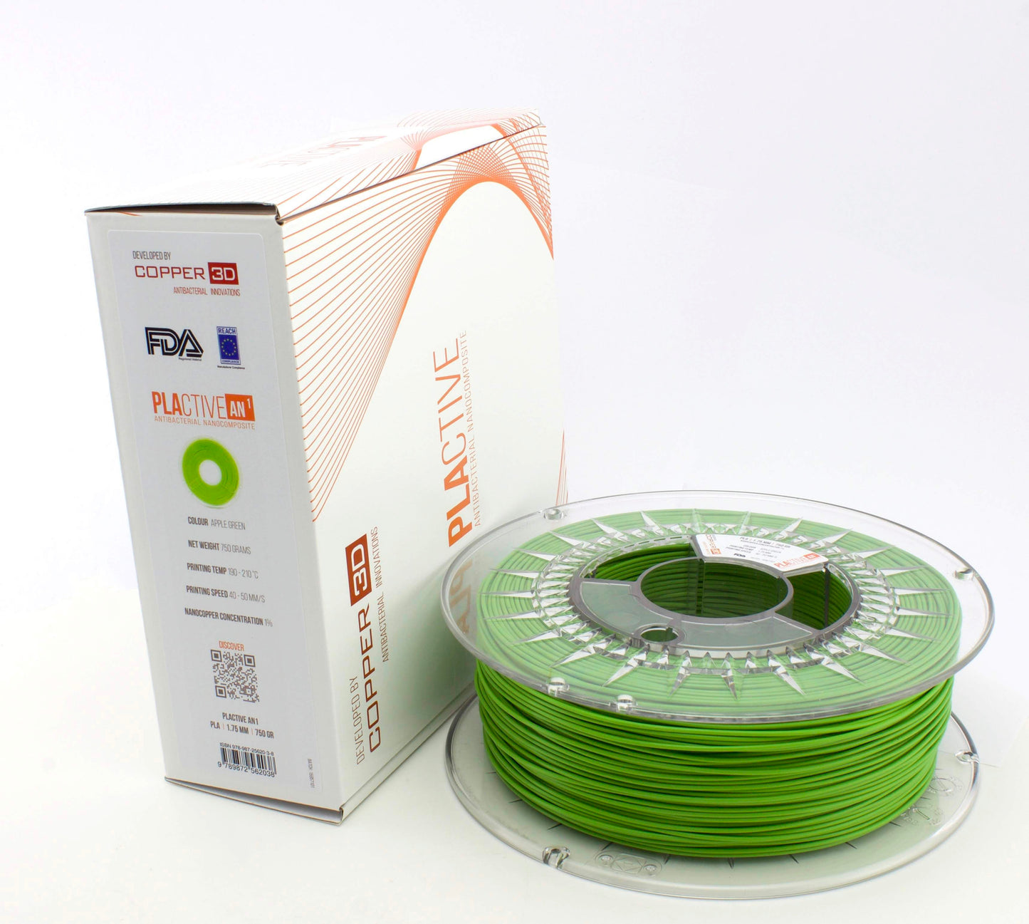 Copper 3D PLActive 2.85mm Antibacterial PLA Filament 50g Apple Green