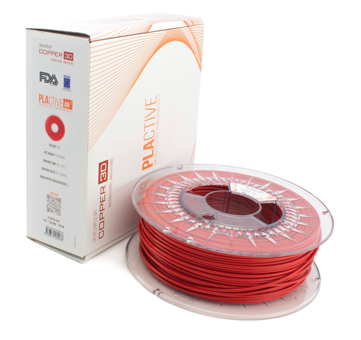 Copper 3D PLActive 2.85mm Antibacterial PLA Filament 50g Classic Red