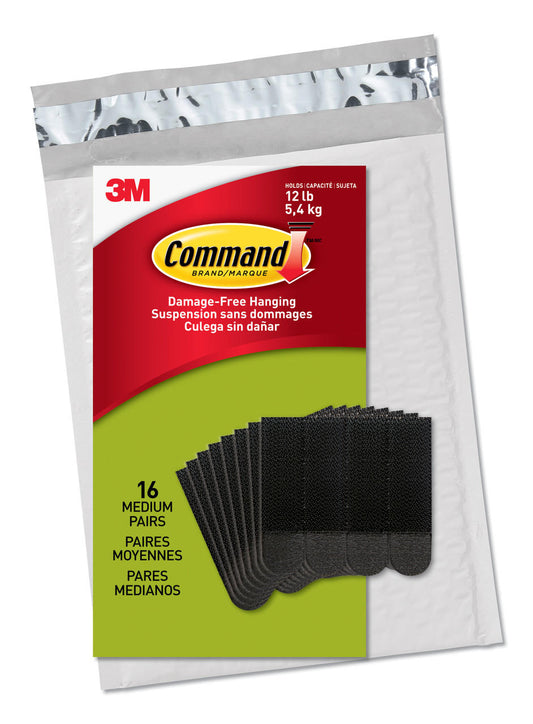 Command Black Medium Picture Hanging Strips, 16 Pairs, Damage Free, 12 lbs Capacity