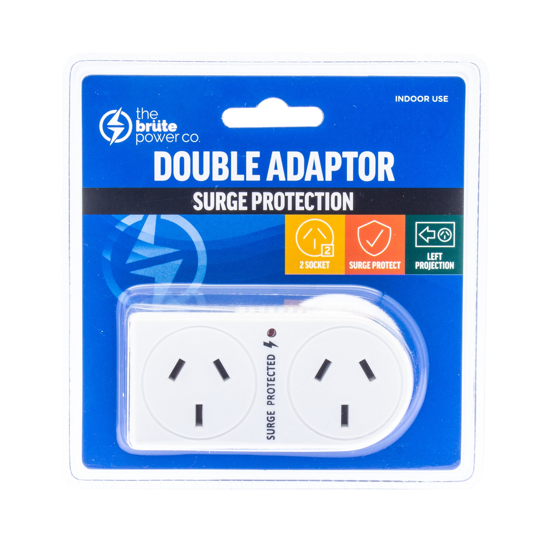 THE BRUTE POWER CO. Double Adaptor Flat Left with Surge Protection