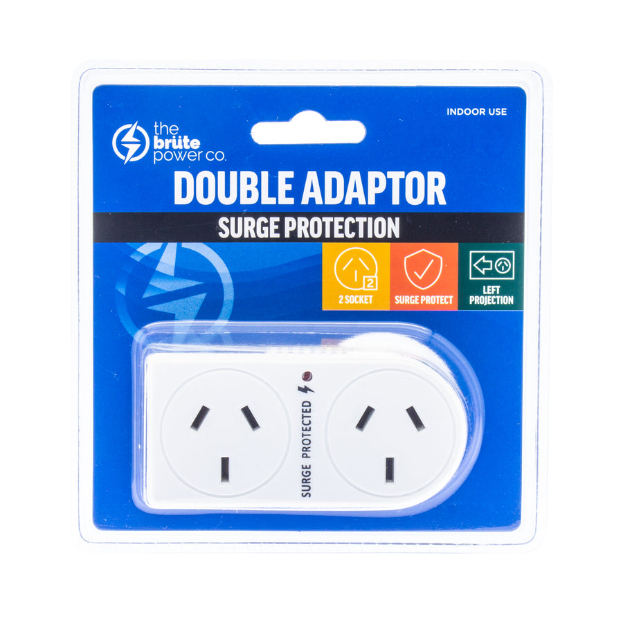 THE BRUTE POWER CO. Double Adaptor Flat Left with Surge Protection