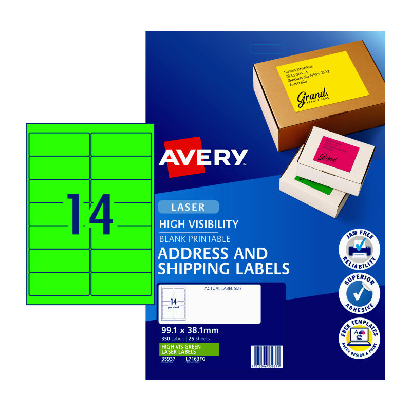 Avery Green Laser Label L7163FG Pack of 25 Sheets - SuperSaverAU - view 1