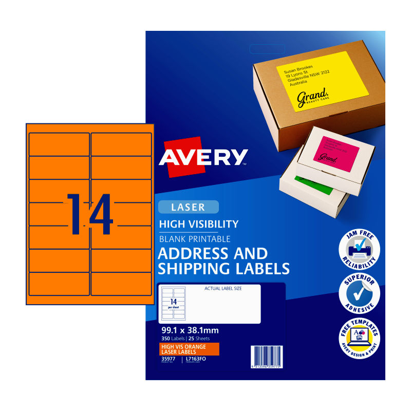 AVERY Laser Label Orange L7163FO Pack of 25 - SuperSaverAU - view 1