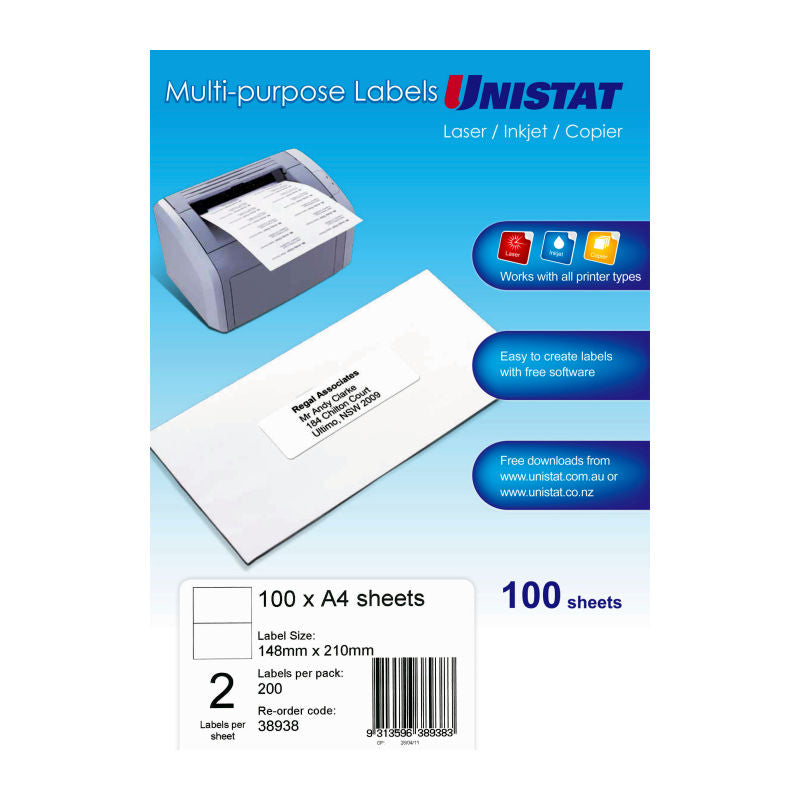 AVERY Lip Label 2Up 148X210 Pack of 100 - Ideal for Organizing and Labeling - SuperSaverAU - view 1