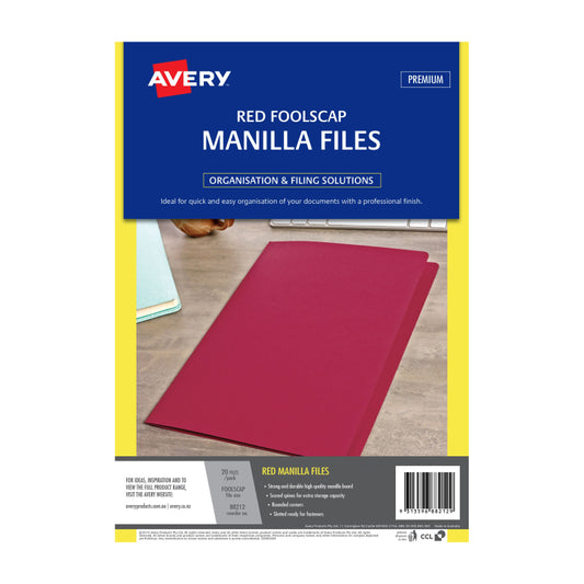 AVERY Manilla Folder Red Foolscap Pack of 20 - Strong & Durable for Archiving