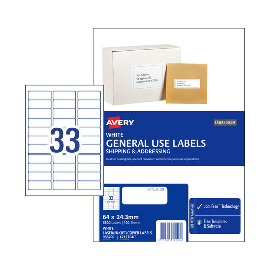 AVERY General Purpose Label L7157GU 33-Up Sheets Box of 100