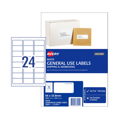 AVERY General Purpose Label L7159GU 24-Up Sheets Box of 100