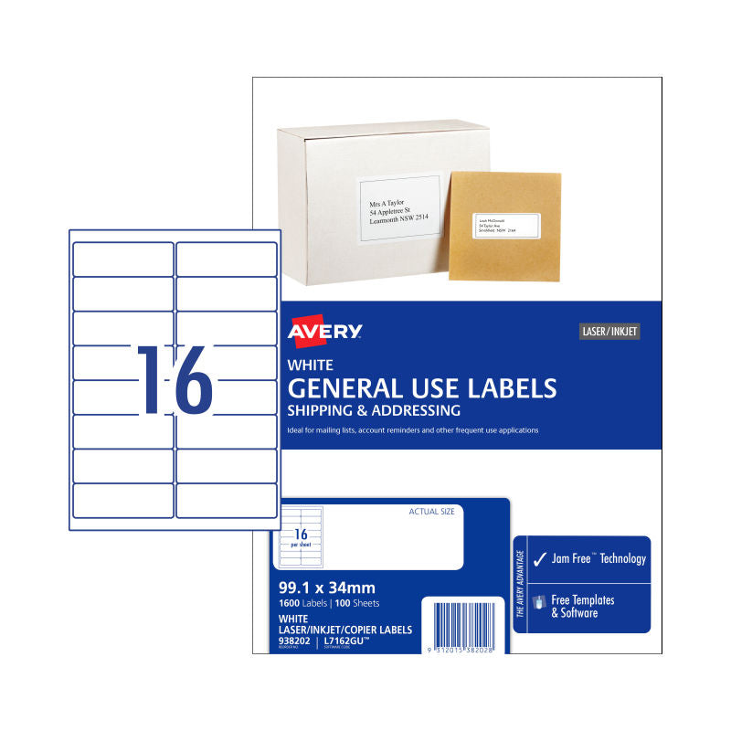 AVERY General Purpose Label L7162GU 16-Up Sheets Box of 100