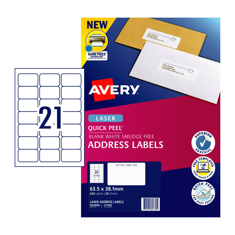AVERY Laser Label QP L7160 21Up Pack of 20 - SuperSaverAU - view 1