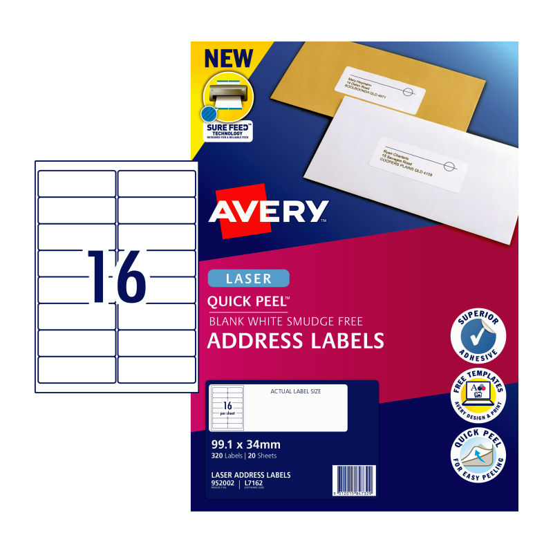AVERY Laser Label QP L7162 16Up Pack of 20 - SuperSaverAU - view 1