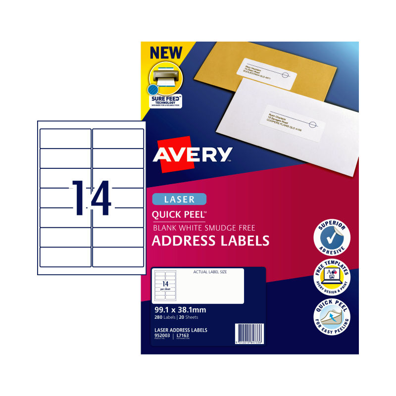 AVERY Laser Labels L7163 14-Up 20-Pack for Laser Printers - SuperSaverAU - view 1