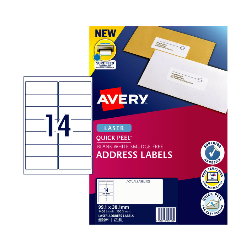 AVERY Laser Label QP L7163 14Up Pack of 100 - SuperSaverAU - view 1