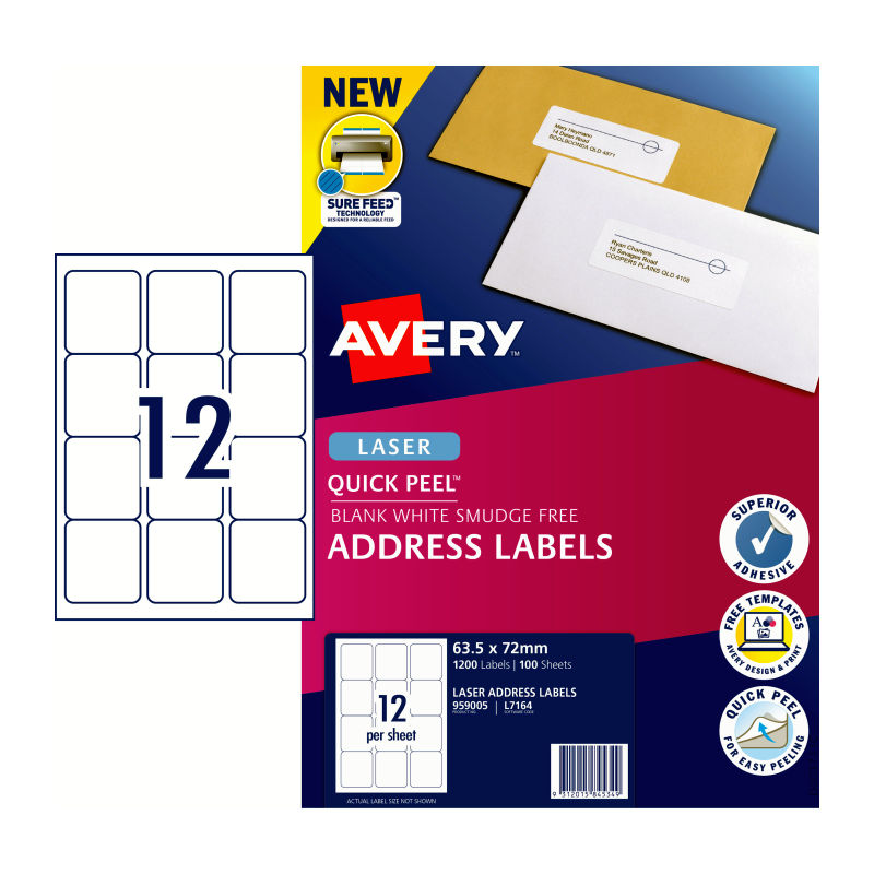 AVERY Laser Label QP L7164 12Up Pack of 100 - SuperSaverAU - view 1