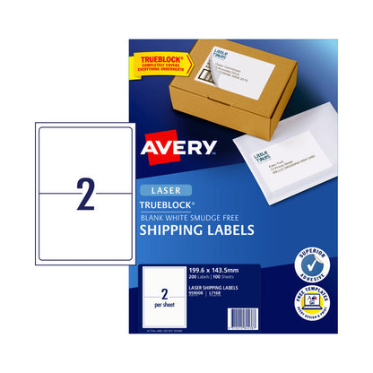 AVERY Laser Label L7168 2-Up Pack of 100 Sheets