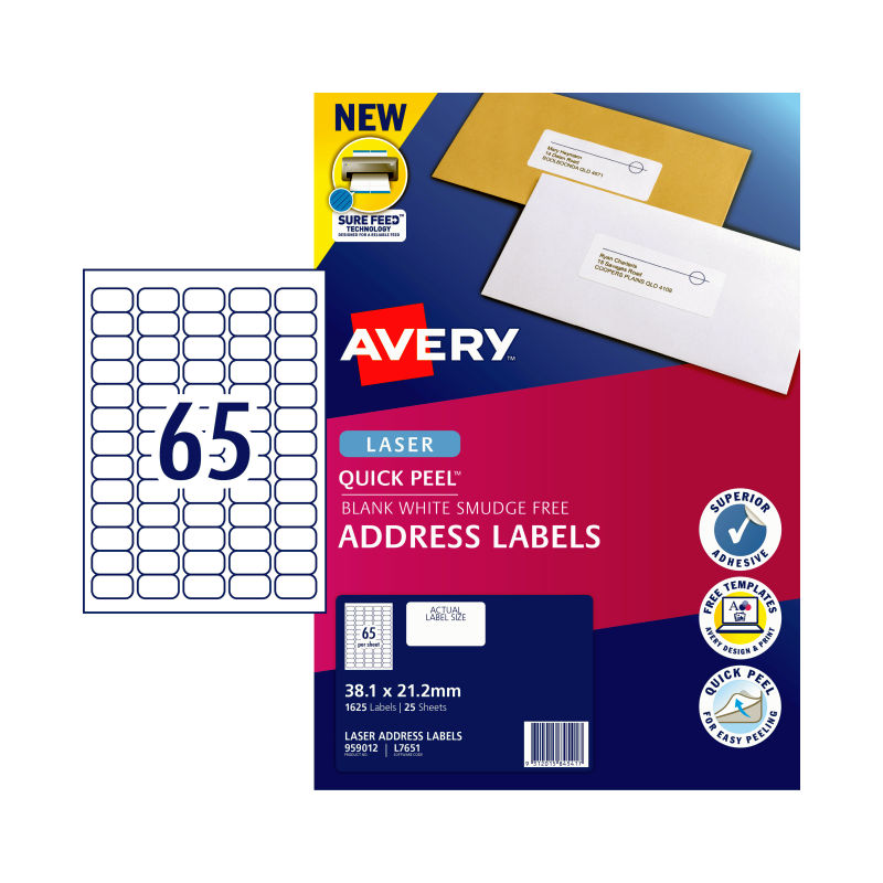 AVERY Laser Label L7651 65-Up Pack of 25 Sheets - SuperSaverAU - view 1