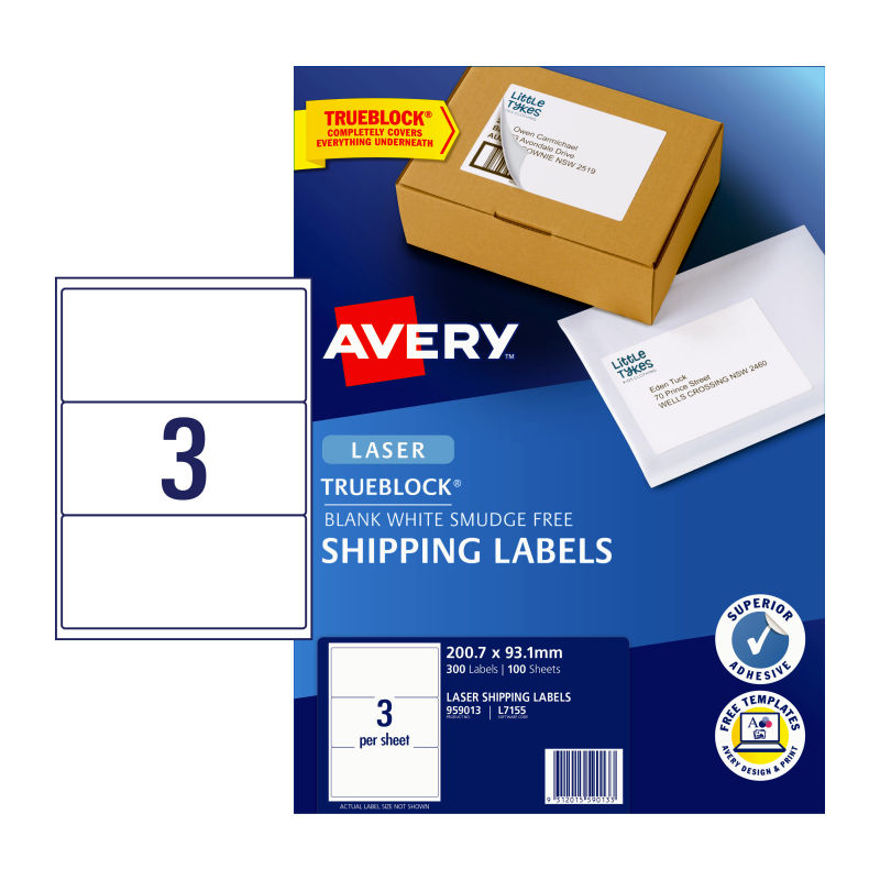 AVERY Laser Label L7155 3Up Pack of 100 - SuperSaverAU - view 1