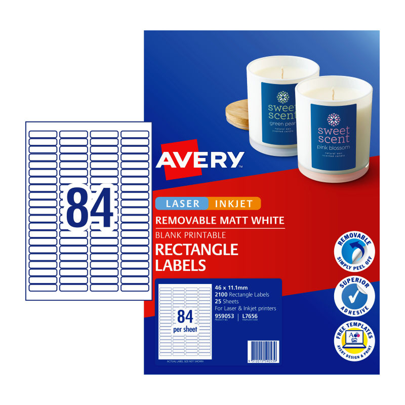 AVERY Removable Labels 84Up 25 Pack