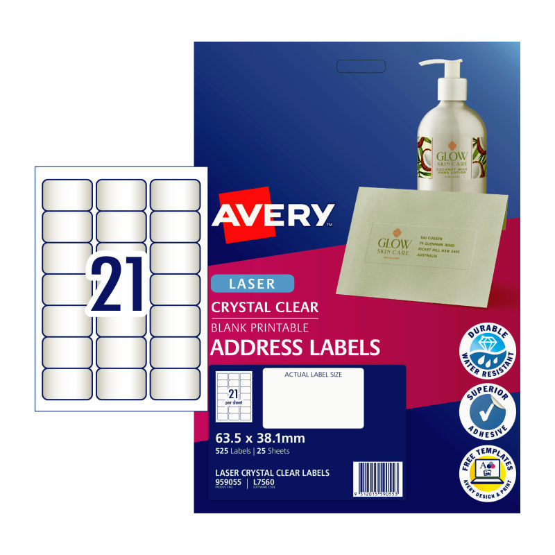 AVERY Clear Labels 21Up 25 Pack