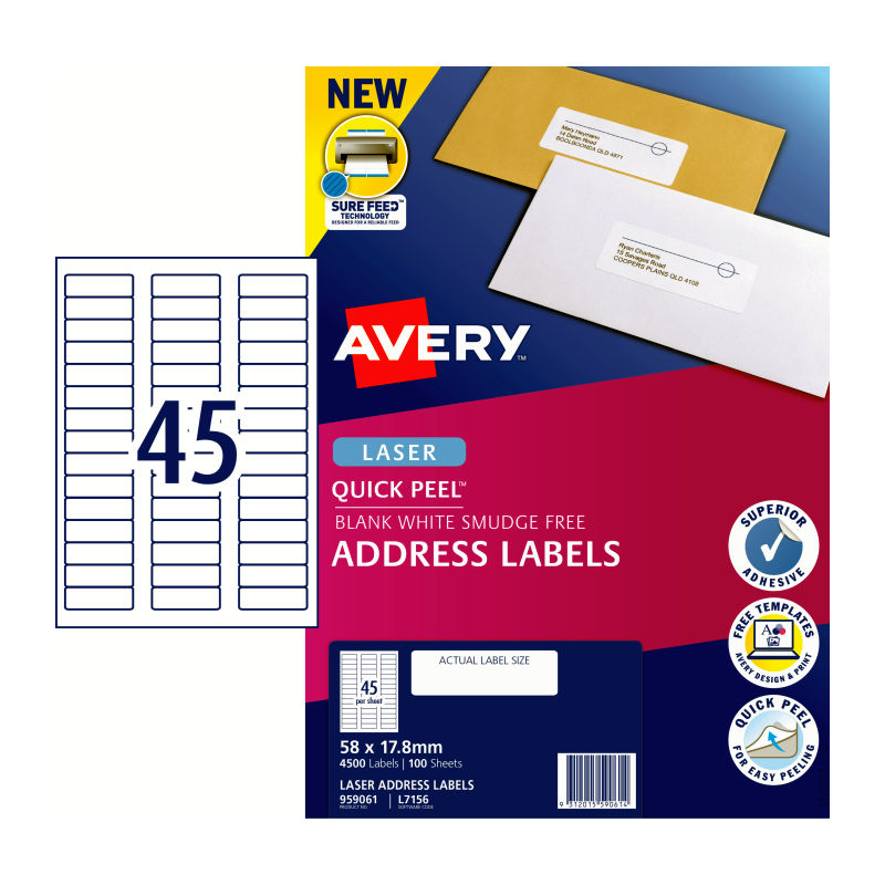 AVERY Laser Label QP L7156 45Up Pack of 100 - SuperSaverAU - view 1