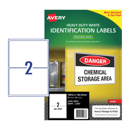 AVERY Laser Label HD L7068 2-Up Pack of 25 Sheets