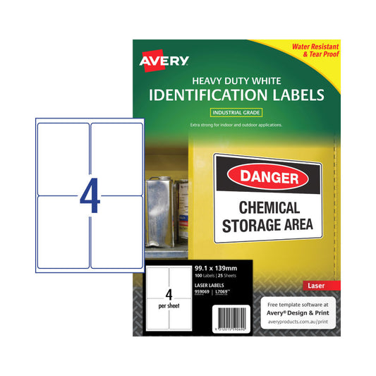 AVERY Laser Label L7069 4-Up Pack of 25 Sheets