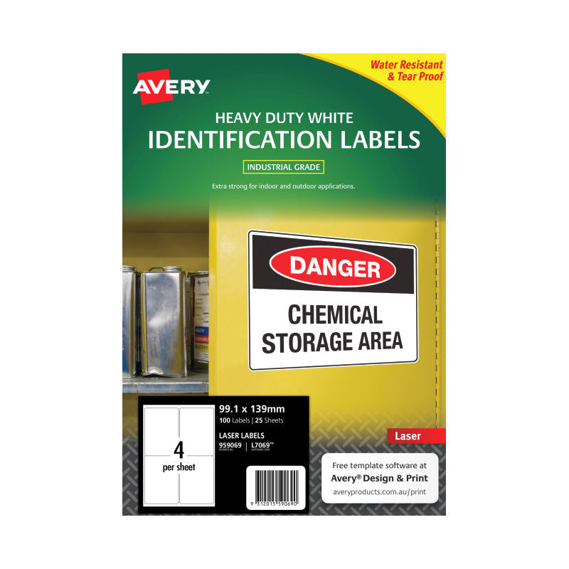 AVERY Laser Label L7069 4-Up Pack of 25 Sheets