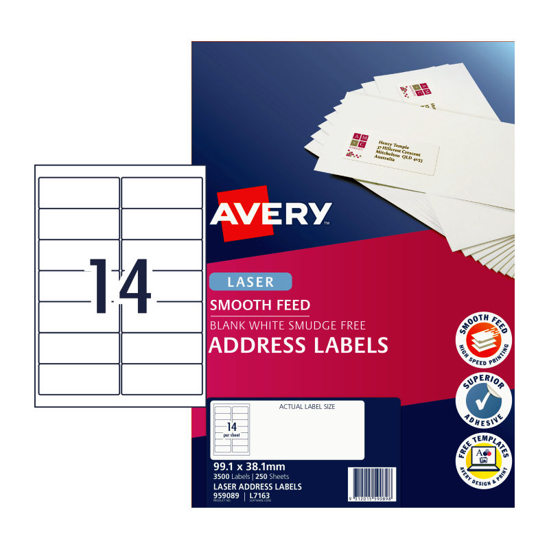 AVERY Laser Label L7163 14-Up Sheets Pack of 250 - SuperSaverAU - view 1