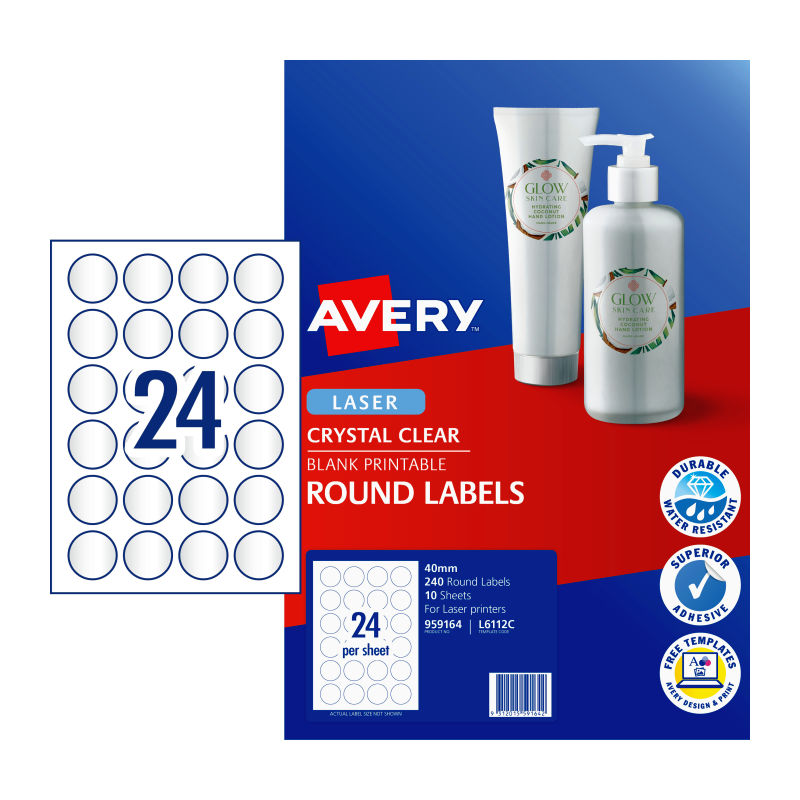 AVERY Laser Label Clear Round 40mm Pack of 240 - SuperSaverAU - view 1