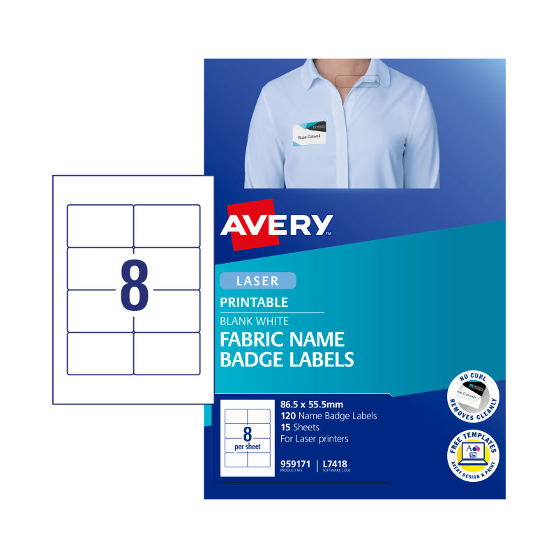 AVERY Laser Label L7418 8-Up Sheets Pack of 15