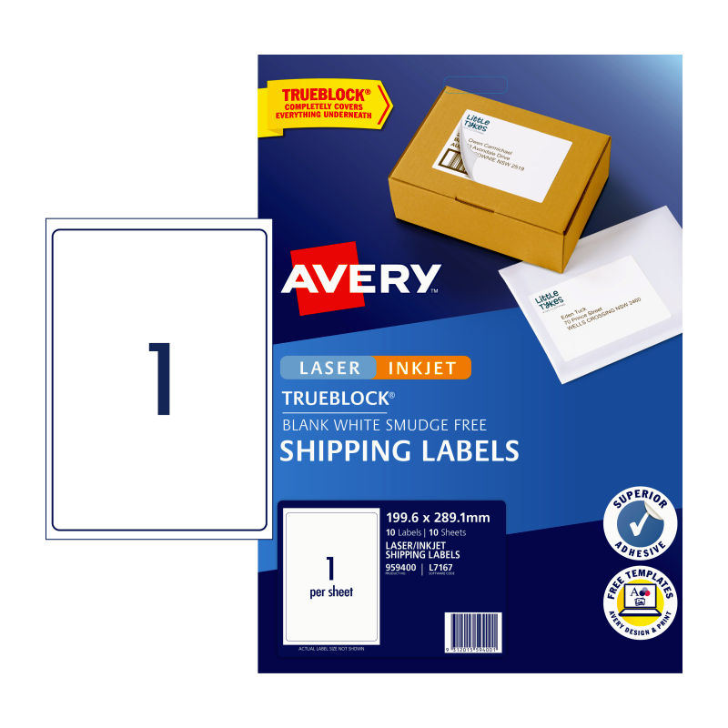 AVERY Label White 199.6X289 1Up Pack of 10 - SuperSaverAU - view 1