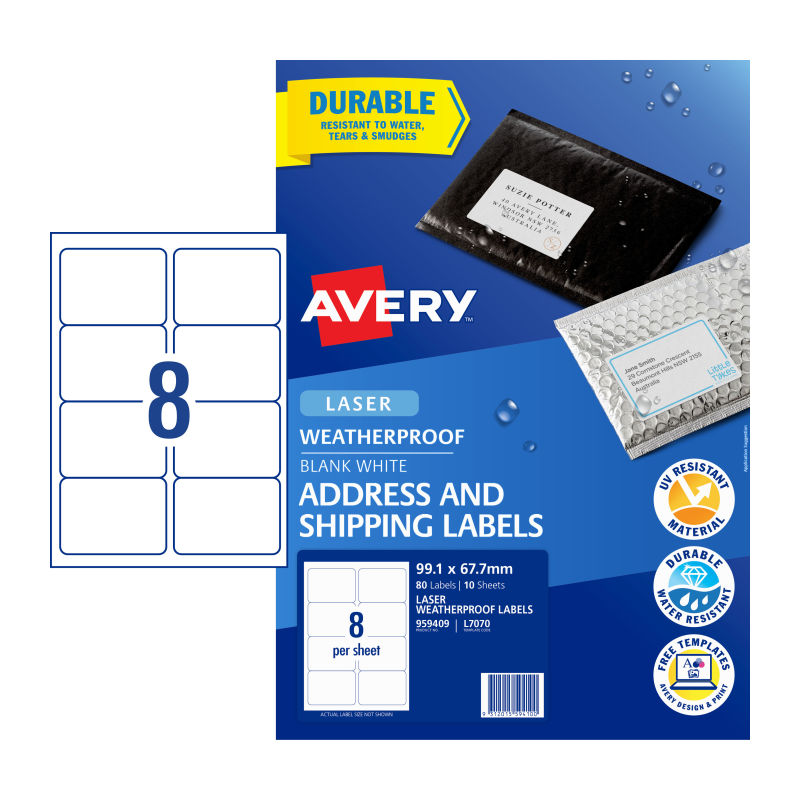AVERY Laser Label L7070 8-Up Sheets Pack of 10