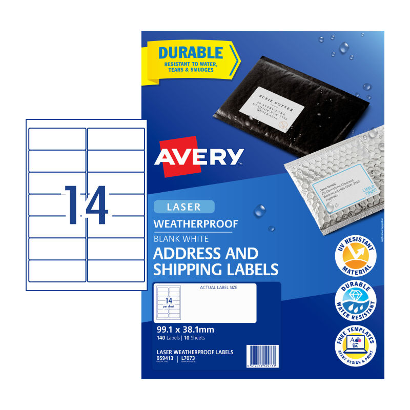 AVERY Laser Labels L7073 14-Up Pack of 10 Sheets