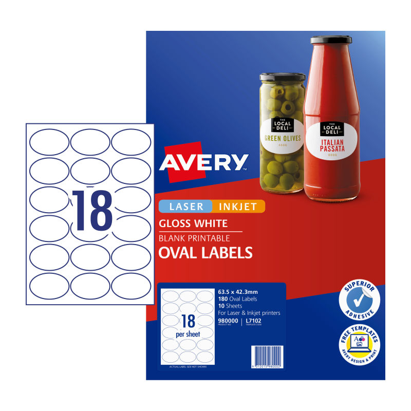 AVERY Label Oval L7102 18Up Pack of 10 - SuperSaverAU - view 1