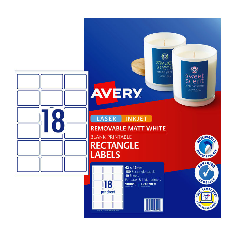 Avery Removable Matte Label L7017REV 18-Up Sheet
