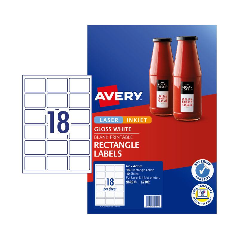 AVERY Rectangular Labels L7109 18 Up Pack of 10
