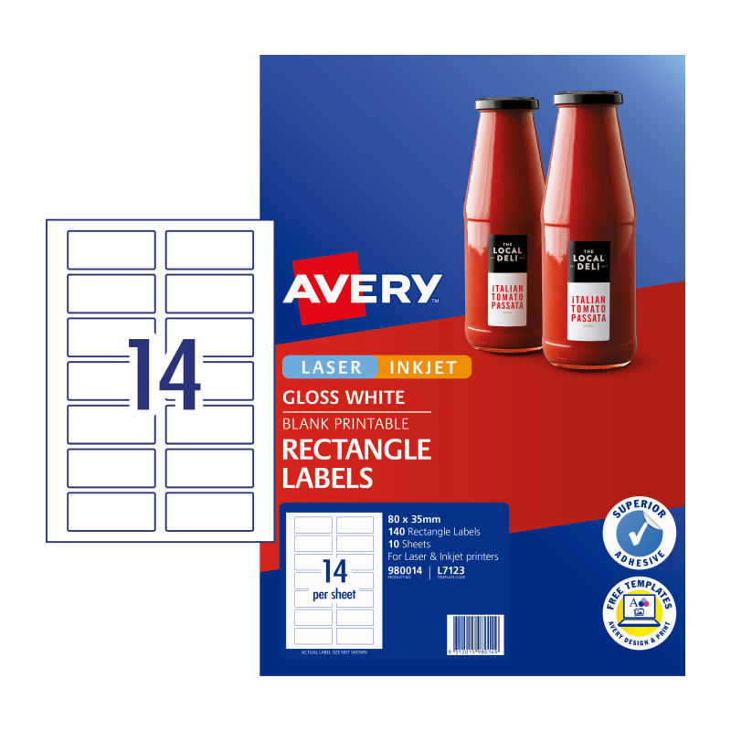 Avery Rectangular Label L7123 14-Up Pack of 10 Sheets