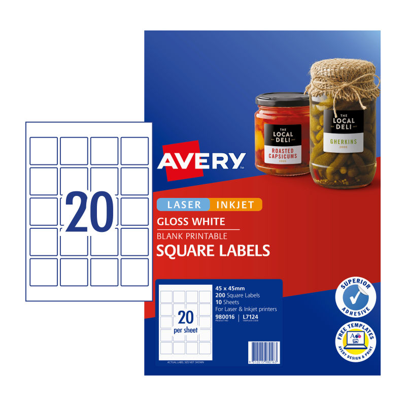 AVERY Square Labels 20Up 10 Pack