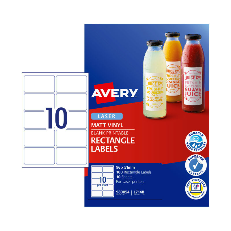 AVERY Laser Labels Rectangle L7148 10-Up Pack of 100 Sheets