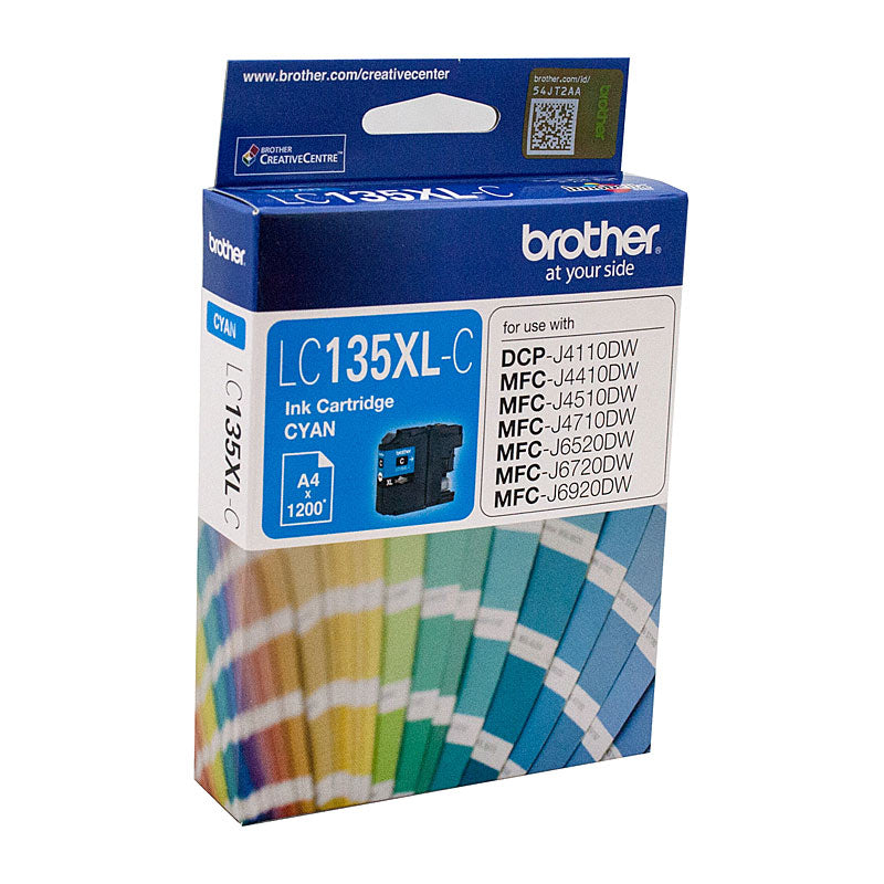 BROTHER Genuine Cyan Ink Cartridge LC-135XLC Up to 1,200 Page Yield for Inkjet Printers - SuperSaverAU - view 1