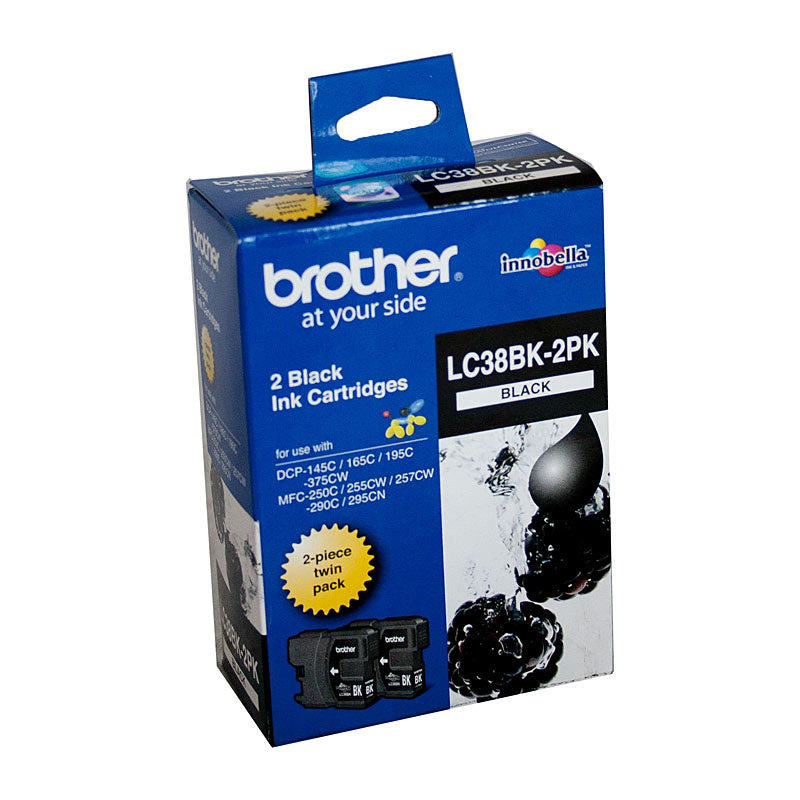 Brother Genuine LC-38BK Black Ink Cartridge Twin Pack 300 Page Yield for DCP-145C MFC-250C Series - SuperSaverAU - view 1