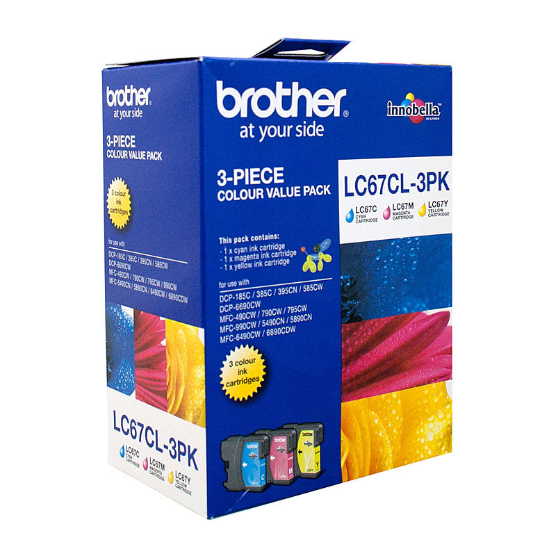 Brother Genuine Colour Toner Cartridges 325 Pages - LC67 CMY Pack - SuperSaverAU - view 1