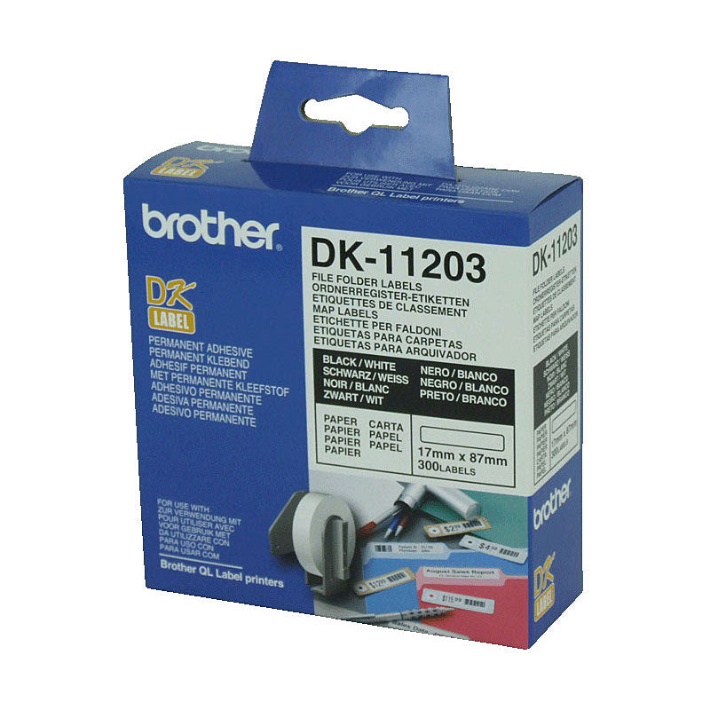 Brother Labels DK-11203 White File Folder Labels 17mm x 87mm, 300 Labels