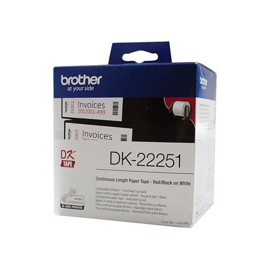 Brother Labels DK-22251 Consumer Paper Roll 62MM x 15.24M Black/Red Print