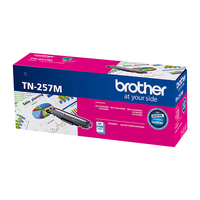 Brother Genuine TN-257M Magenta High Yield Toner Cartridge 2300 Pages for HL-3230CDW Series - SuperSaverAU - view 1