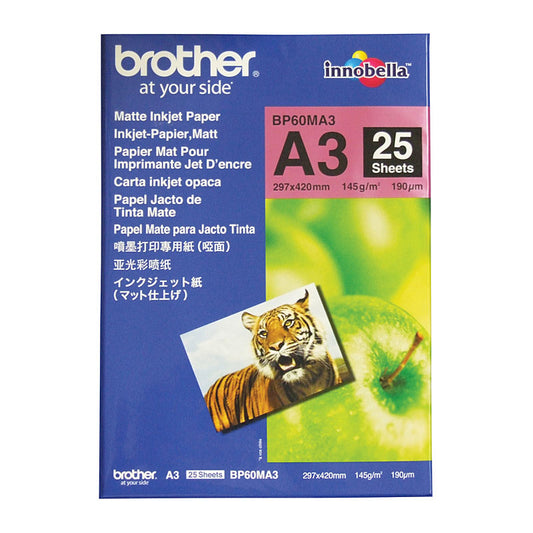 BROTHER Matte Paper BP60MA3, 25 Sheets, Ideal for Quality Printing