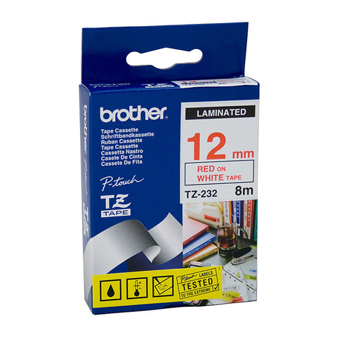 Brother Label Tape 12mm Red on White, OEM TZE-232 for POS Stations - SuperSaverAU - view 1