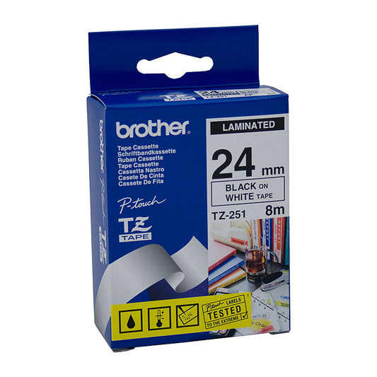 Brother TZe251 24mm Labeling Tape Black on White for POS Stations