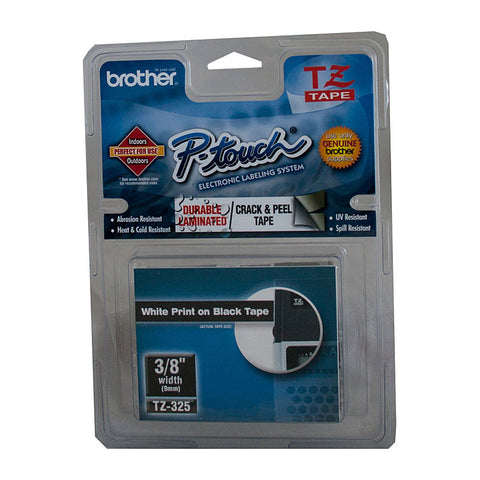 Brother TZe325 9mm White on Black Label Tape - Premium Quality for POS - SuperSaverAU - view 1