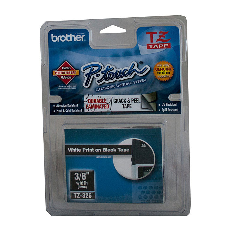 Brother TZe325 9mm White on Black Label Tape - Premium Quality for POS - SuperSaverAU - view 1
